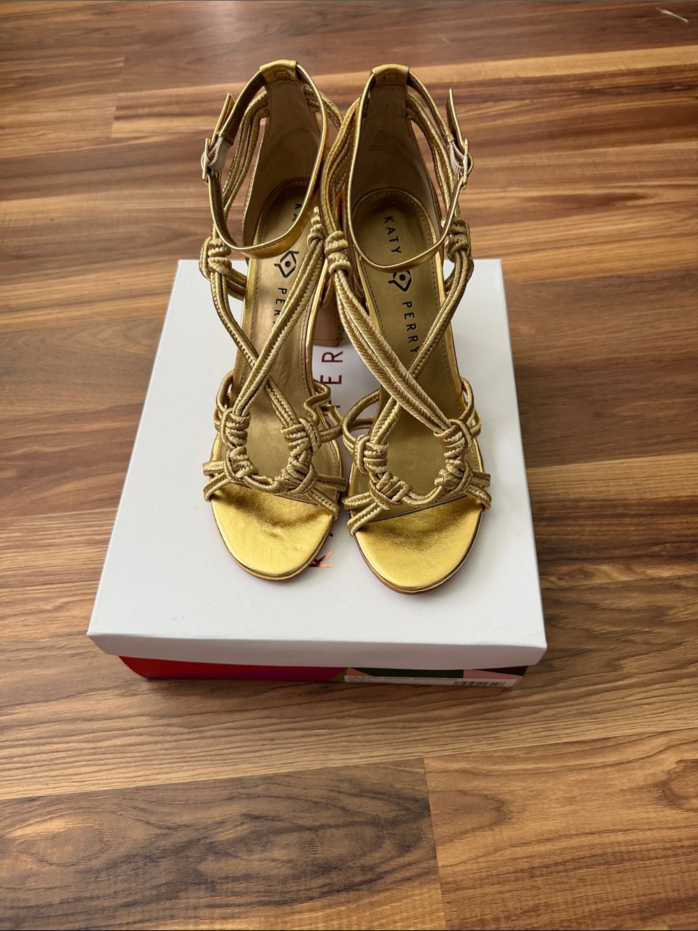 Katy Perry Collections Metallic Gold Knotted Strappy Heels